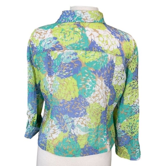 Ruby Road Floral Burnout Shacket Short Tab Sleeves Abalone Buttons Pockets 10P - Picture 4 of 9